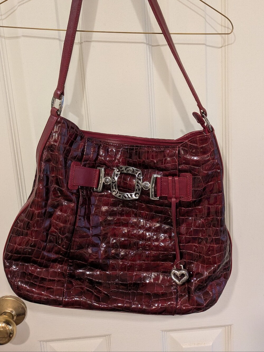 Brighton Women's Croc-Embossed Burgundy Shoulder Bag